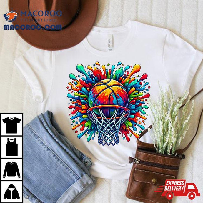 Colorful Basketball Tie Dye Color Splash Hoop Net Slam Dunk Shirt